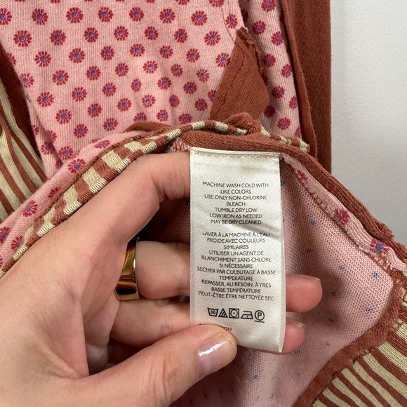 Free People Instant Classic Long Sleeve Patchwork Tee Button Up Boho - Picture 6 of 6